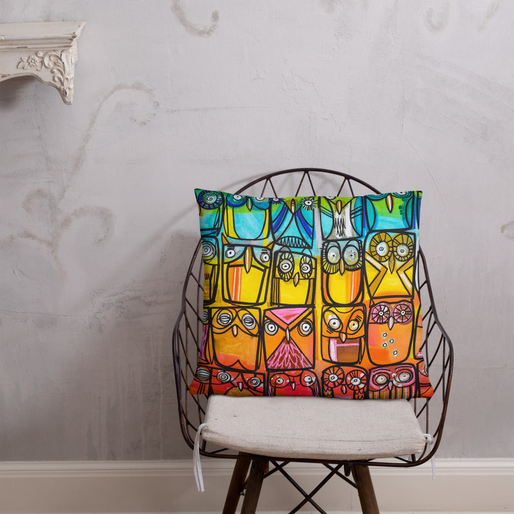 A Parliament of Rainbow Owls - Rainbow Collection - Lebo Premium Throw Pillow
